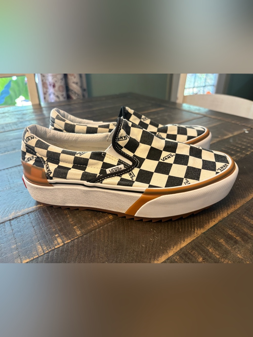 Vans Women’s Slip-On Stacked Platform Checkered Canvas Casual Shoes Black White